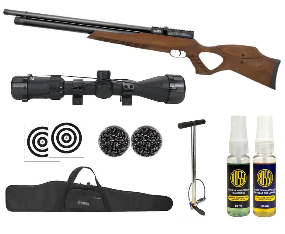 Carabina de Pressão PCP JTS Airacuda Max 5.5mm - FXR + Bomba + Capa + Luneta 3-9x40 + Chumbos + Alvos + Kit Fluido