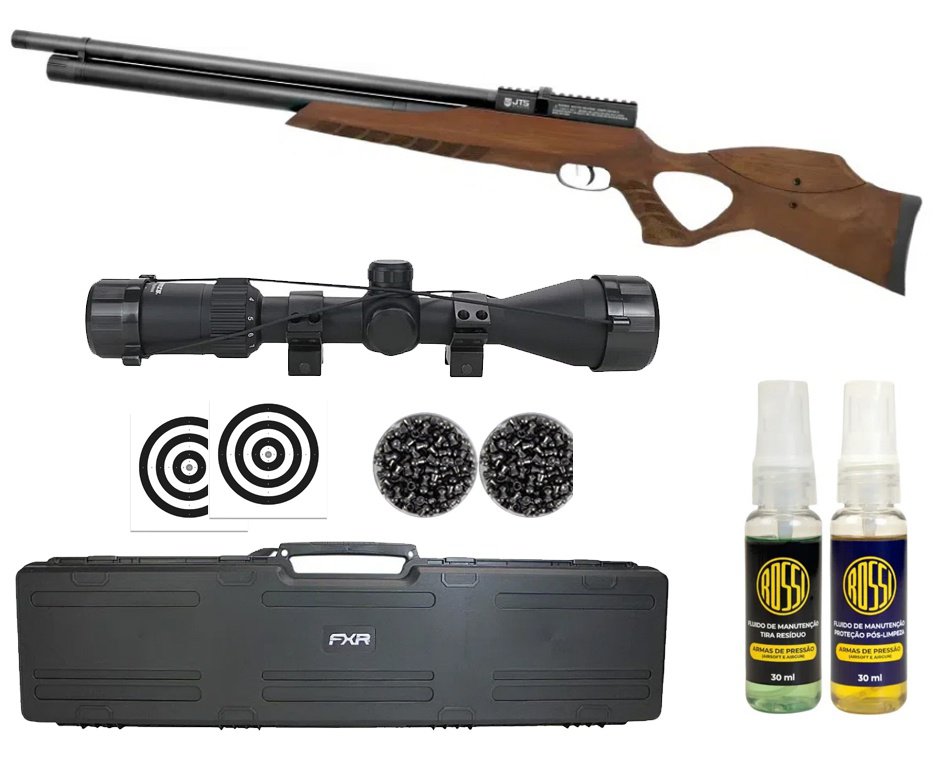 Carabina de Pressão PCP JTS Airacuda Max 5.5mm - FXR + Case FXR + Luneta 3-9x40 + Chumbos + Alvos + Kit Fluido