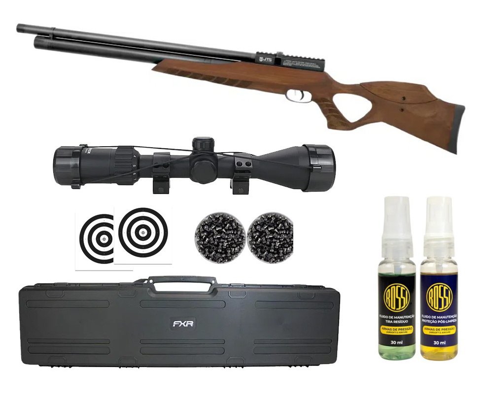 Carabina de Pressão PCP JTS Airacuda Max 5.5mm - FXR + Case FXR + Luneta 3-9x40 + Chumbos + Alvos + Kit Fluido
