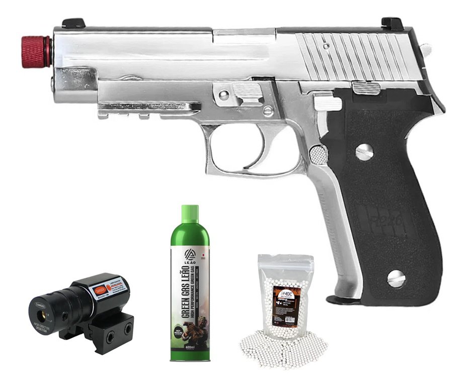 Pistola de Airsoft Rossi Gás GBB P226 Silver 6mm Blowback + GBB + BBS + Laser