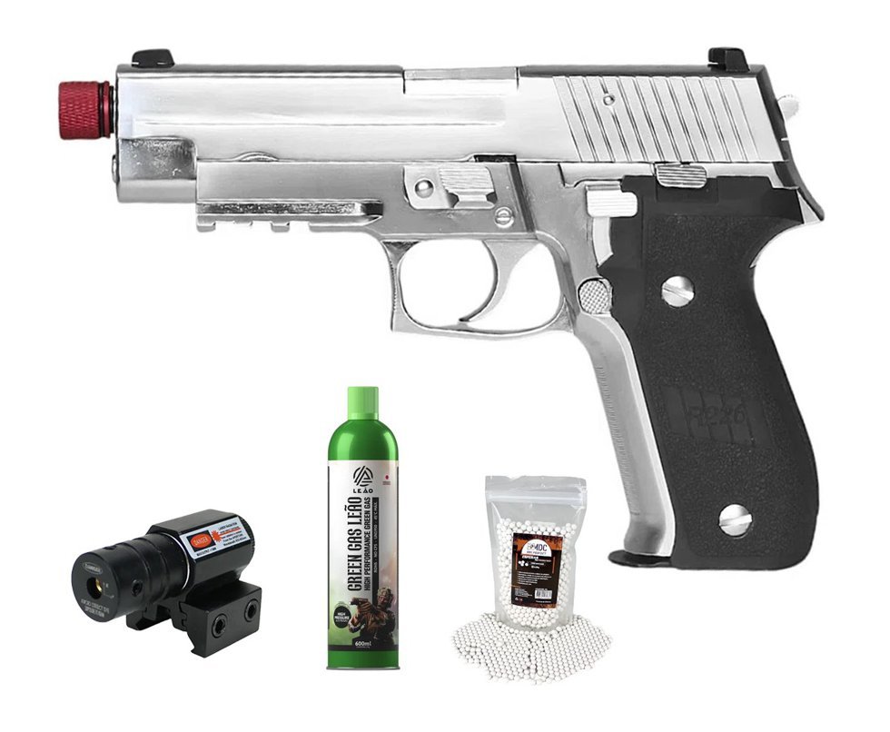 Pistola de Airsoft Rossi Gás GBB P226 Silver 6mm Blowback + GBB + BBS + Laser