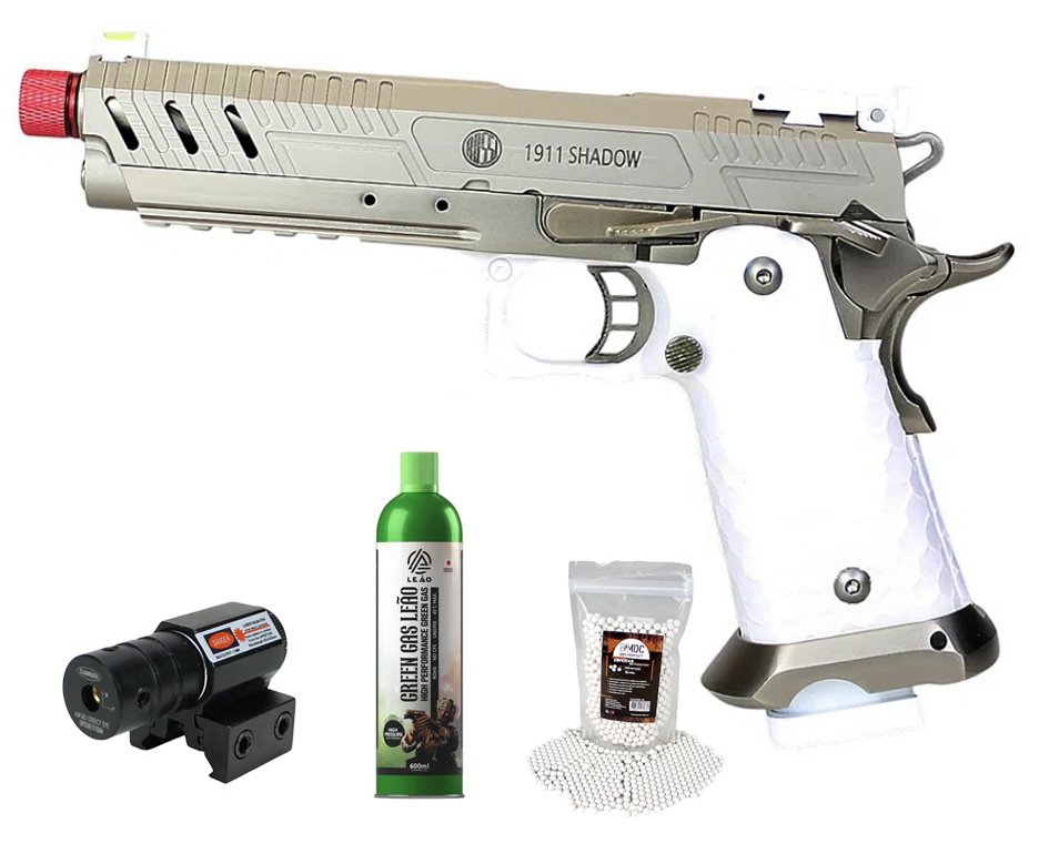 Pistola de Airsoft Rossi GBB 1911 Shadow White 6mm + GBB + BBS + Laser