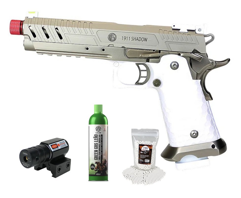 Pistola de Airsoft Rossi GBB 1911 Shadow White 6mm + GBB + BBS + Laser