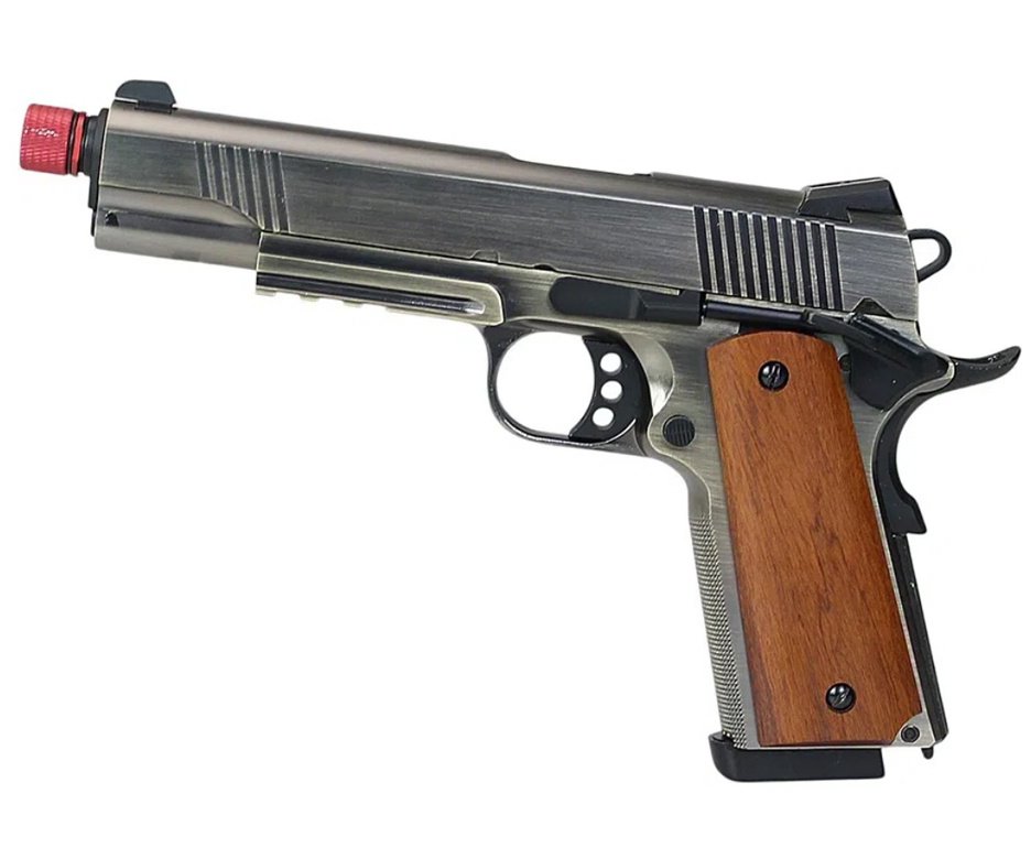 Pistola de Airsoft GBB Rossi 1911 Silver Wood 6mm Full Metal Blowback + GBB + BBS + Laser