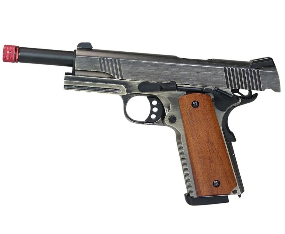 Pistola de Airsoft GBB Rossi 1911 Silver Wood 6mm Full Metal Blowback + GBB + BBS + Laser