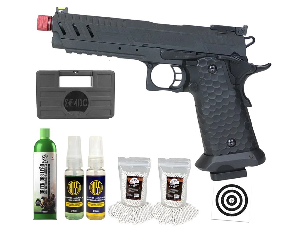 Pistola de Airsoft GBB Rossi 1911 Shadow Black 6mm + GBB + BBS + Case + Alvos + Kit Fluido