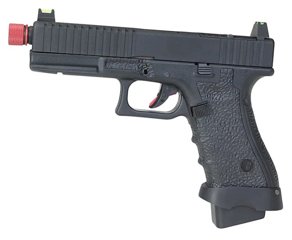 Pistola de Airsoft Gás GBB Rossi G19 Striker Black 6mm Blowback + GBB + BBS + Case + Alvos + Kit Fluido + Laser + Kit de Limpeza