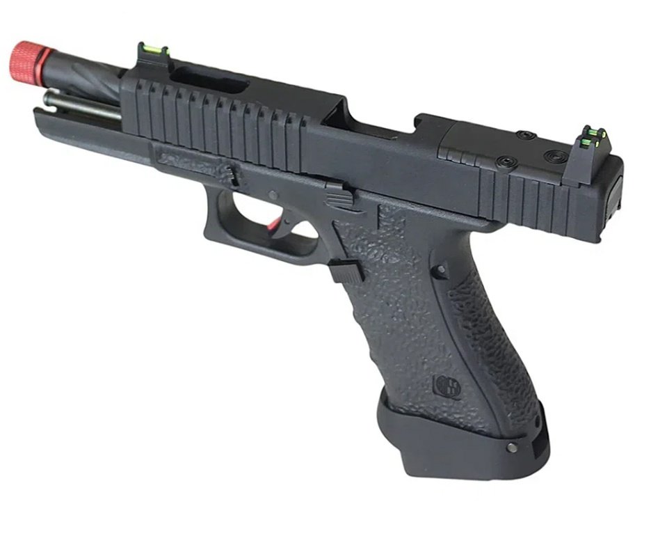 Pistola de Airsoft Gás GBB Rossi G19 Striker Black 6mm Blowback + GBB + BBS + Case + Alvos + Kit Fluido + Laser + Kit de Limpeza