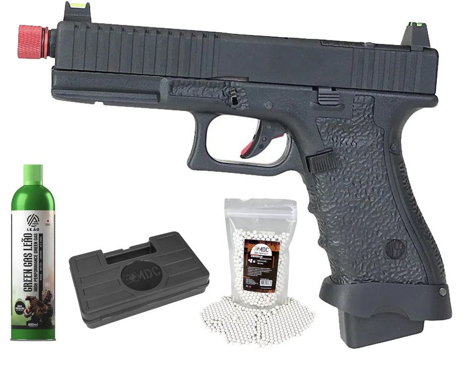 Pistola de Airsoft Gás GBB Rossi G19 Striker Black 6mm Blowback + GBB + BBS + Case