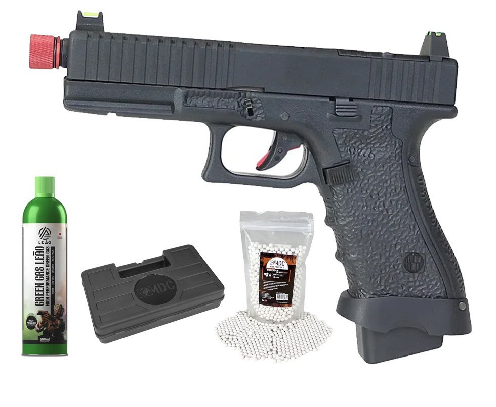 Pistola de Airsoft Gás GBB Rossi G19 Striker Black 6mm Blowback + GBB + BBS + Case