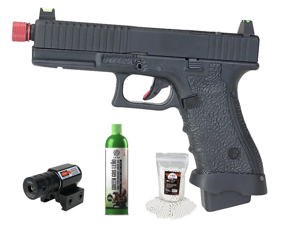 Pistola de Airsoft Gás GBB Rossi G19 Striker Black 6mm Blowback + GBB + BBS + Laser