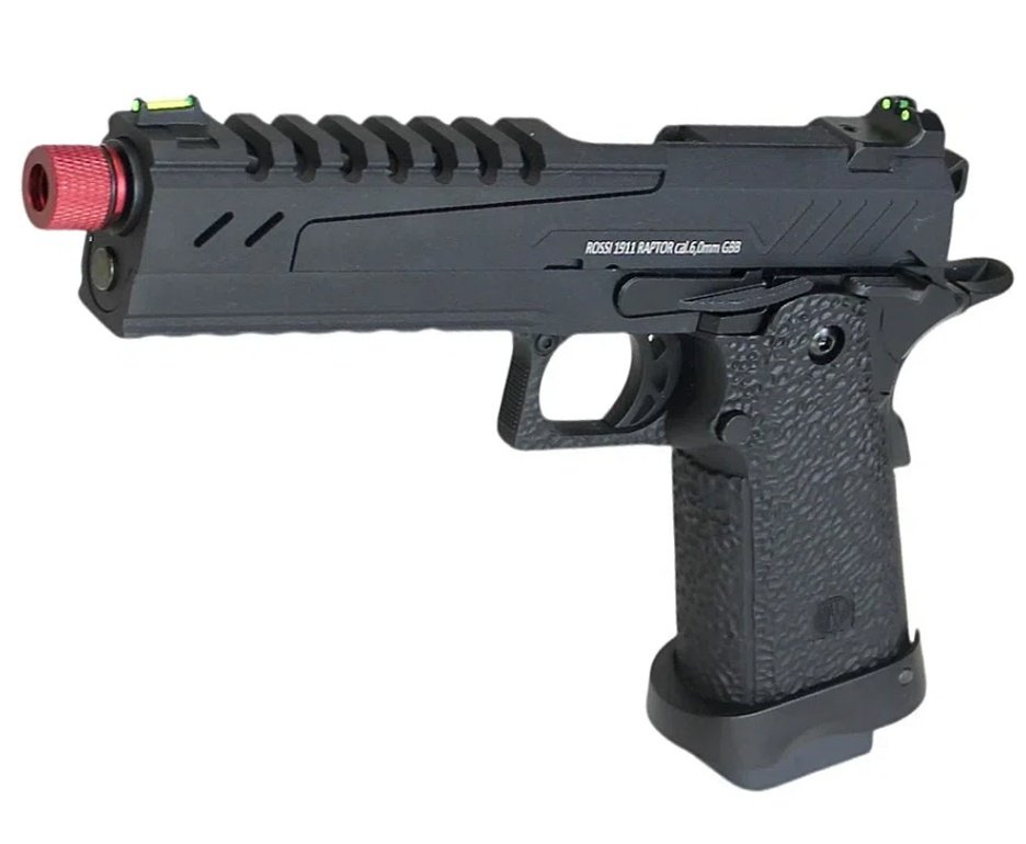 Pistola de Airsoft GBB Rossi 1911 Raptor 6mm Blowback + GBB + BBS + Case + Alvos + Kit Fluido + Laser + Kit de Limpeza