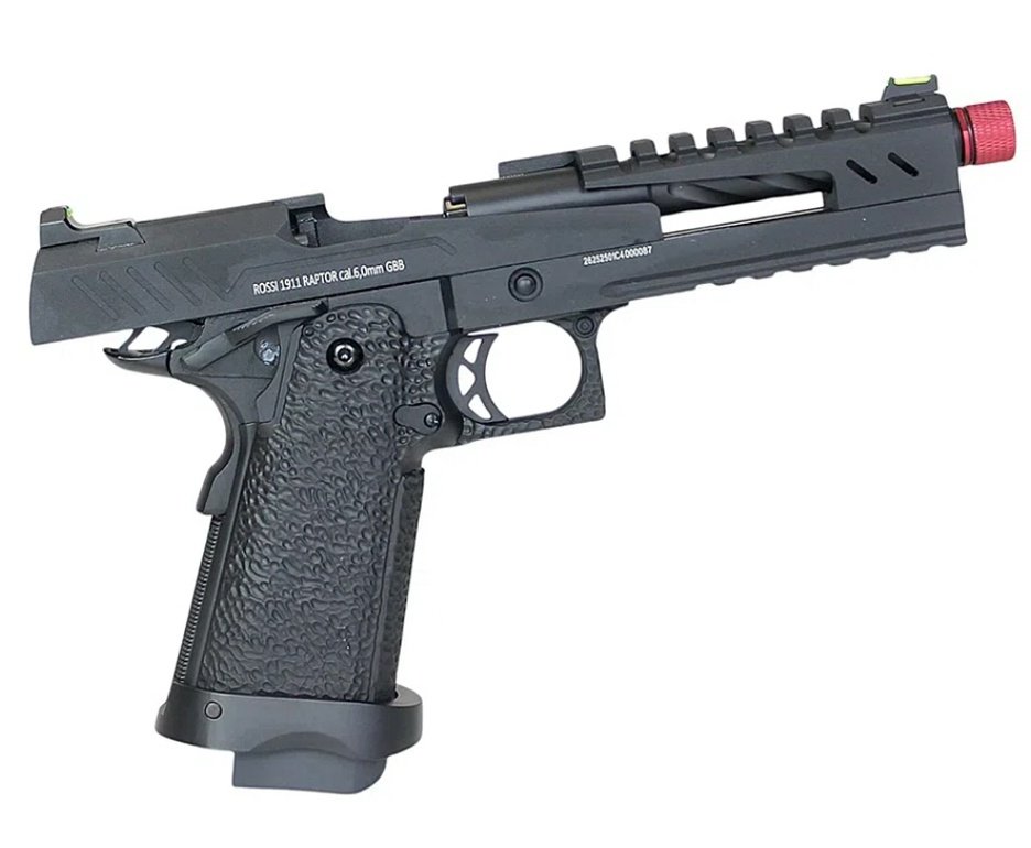 Pistola de Airsoft GBB Rossi 1911 Raptor 6mm Blowback + GBB + BBS + Case + Alvos + Kit Fluido + Laser + Kit de Limpeza