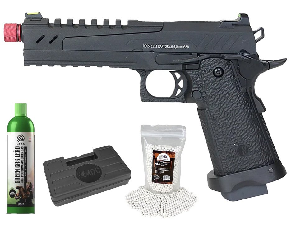 Pistola de Airsoft GBB Rossi 1911 Raptor 6mm Blowback + GBB + BBS + Case