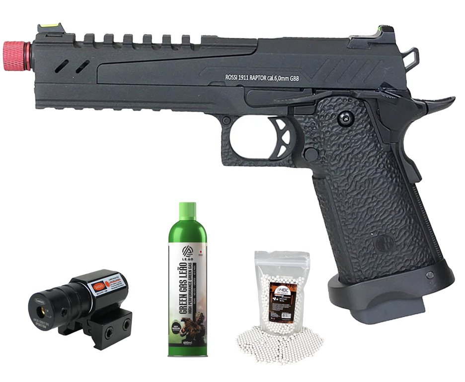 Pistola de Airsoft GBB Rossi 1911 Raptor 6mm Blowback + GBB + BBS + Laser