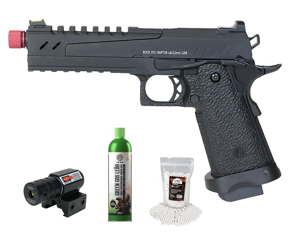 Pistola de Airsoft GBB Rossi 1911 Raptor 6mm Blowback + GBB + BBS + Laser