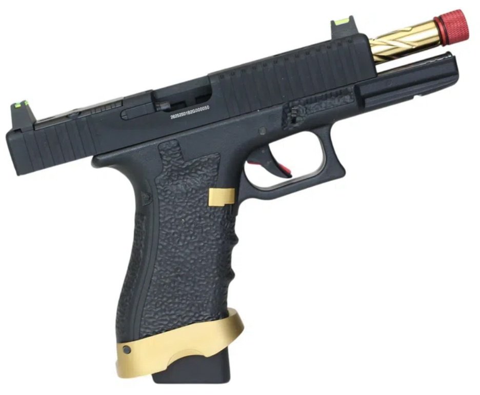 Pistola de Airsoft Gás GBB Rossi G19 Striker Gold 6mm Blowback + GBB + BBS + Case + Alvos + Kit Fluido