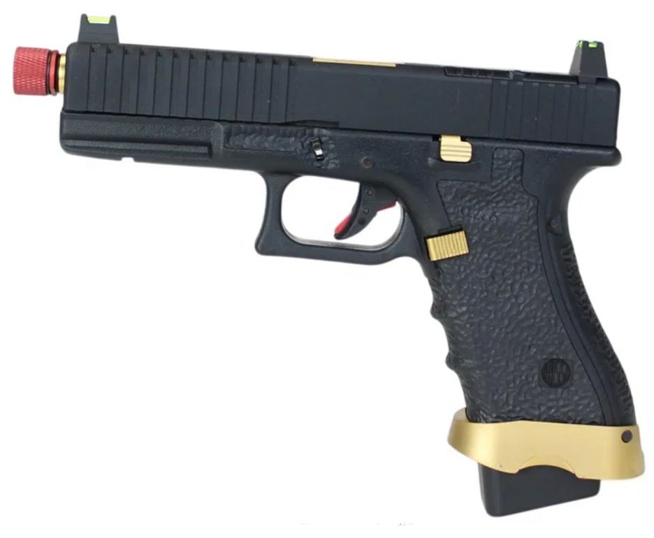 Pistola de Airsoft Gás GBB Rossi G19 Striker Gold 6mm Blowback + GBB + BBS + Case