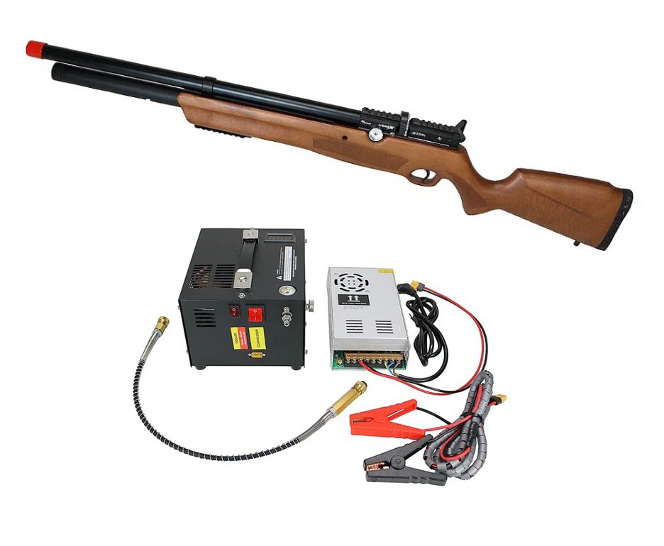 Carabina de Pressão PCP Nova Vista Avenge-X X1 AW 5,5mm Wood Montecarlo + Compressor Portátil Trivolt Compact