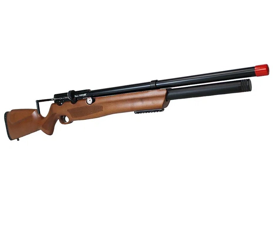 Carabina de Pressão PCP Nova Vista Avenge-X X1 AW 5,5mm Wood Montecarlo + Compressor Portátil Trivolt Compact