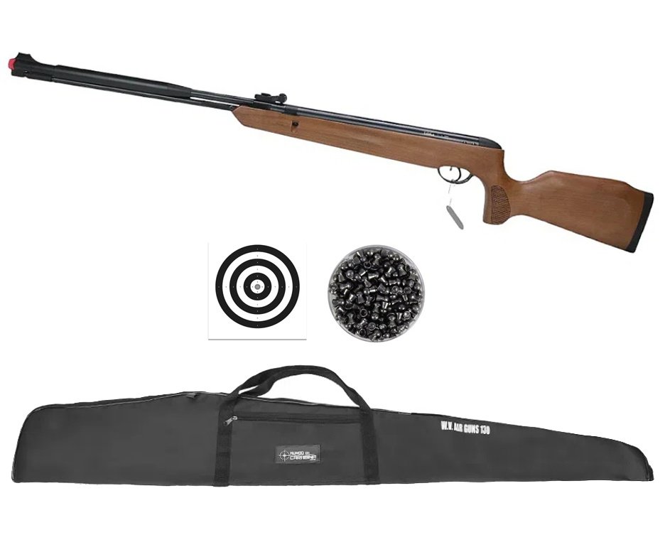 Carabina de Pressão Naja 2.0 Wood Madeira 5,5 Gas Ram Nitro Cano Fixo - TAG + Capa + Chumbo + Alvos