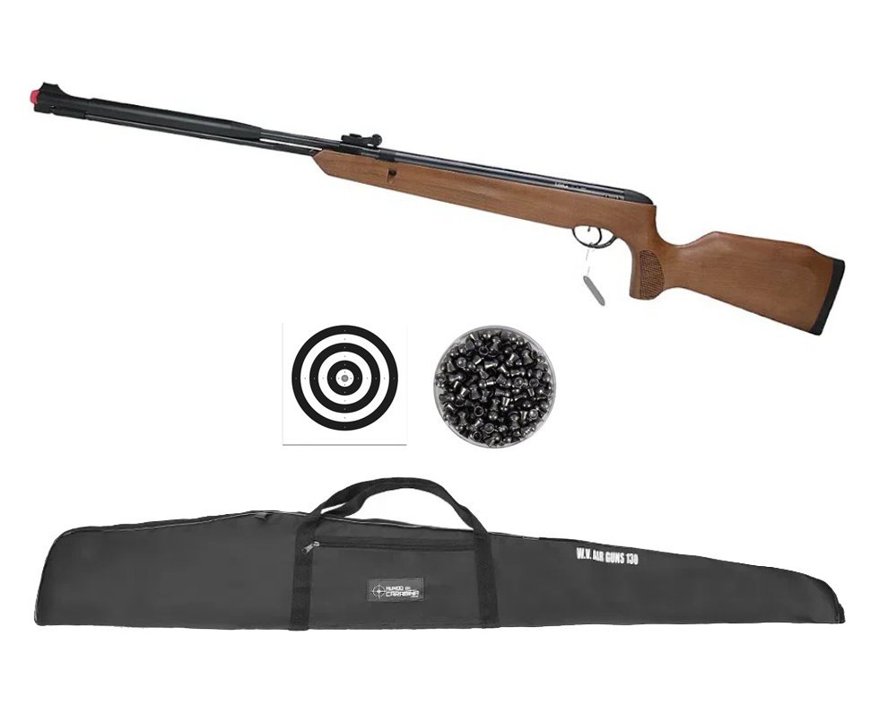Carabina de Pressão Naja 2.0 Wood Madeira 5,5 Gas Ram Nitro Cano Fixo - TAG + Capa + Chumbo + Alvos