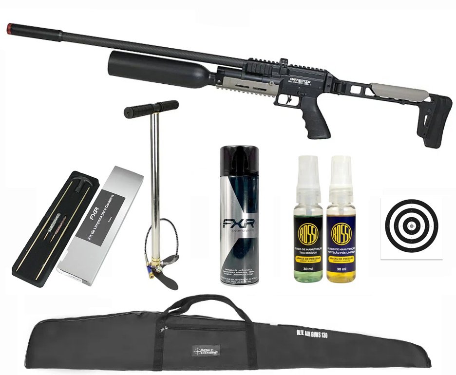 Carabina de Pressão FXR Artemis PCP AP1000B Nomad HC 6,35mm + Bomba + Alvos + Kit Limpeza + Desengripante / Anticorrosivo + Kit de Fluidos