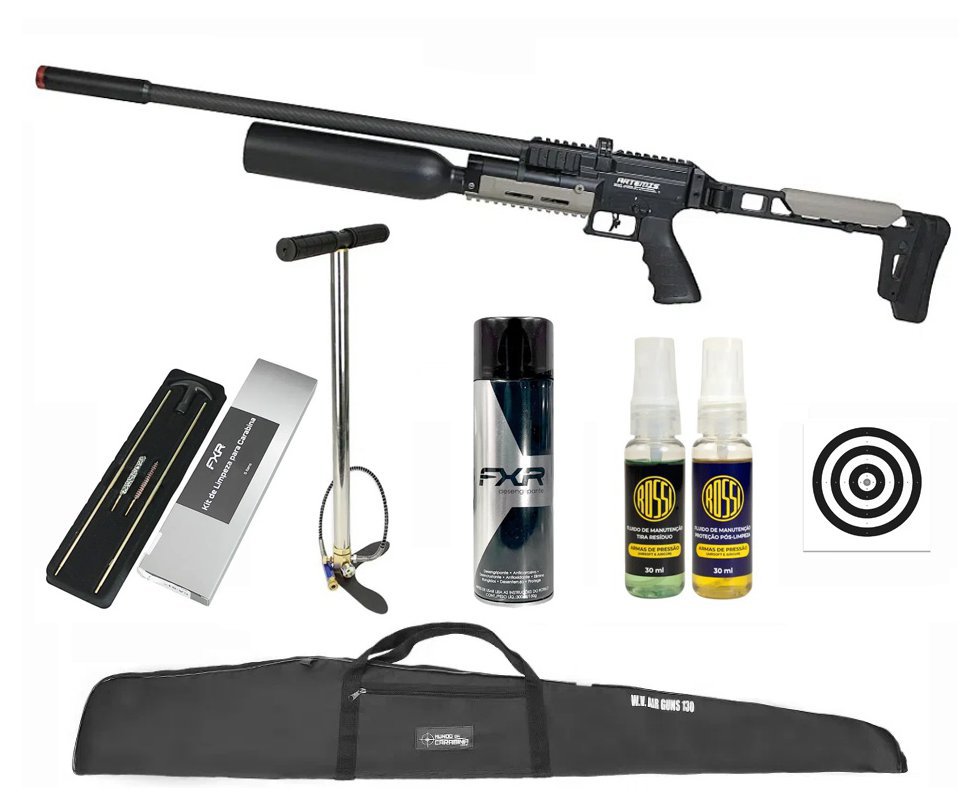Carabina de Pressão FXR Artemis PCP AP1000B Nomad HC 6,35mm + Bomba + Alvos + Kit Limpeza + Desengripante / Anticorrosivo + Kit de Fluidos