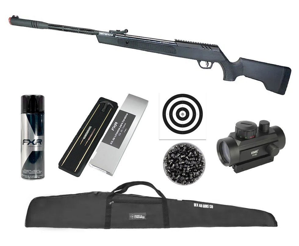 Carabina de Pressão Artemis Dark Eagle Nitro Piston GR 80kg Black 5.5mm - FXR + Capa + Red Dot 1x30 + Chumbo + Alvos + Kit de Limpeza + Desengripante / Anticorrosivo