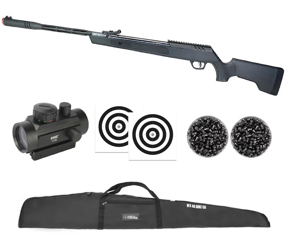 Carabina de Pressão Artemis Dark Eagle Nitro Piston GR 80kg Black 5.5mm - FXR + Capa + Red Dot 1x30 + Chumbo + Alvos