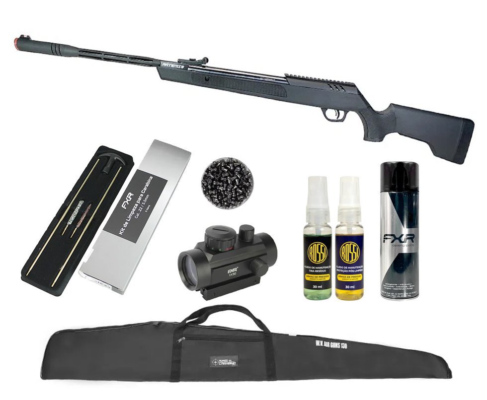 Carabina de Pressão Artemis Dark Eagle Nitro Piston GR 80kg Black 5.5mm - FXR + Red Dot 1x30 + Chumbo + Kit de Limpeza + Desengripante / Anticorrosivo + Kit Fluidos