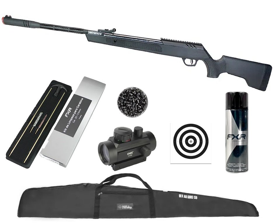 Carabina de Pressão Artemis Dark Eagle Nitro Piston GR 80kg 6,35mm Black - FXR + Capa + Red Dot 1x30 + Chumbo + Alvos + Kit de Limpeza + Desengripante / Anticorrosivo