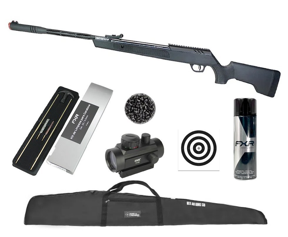 Carabina de Pressão Artemis Dark Eagle Nitro Piston GR 80kg 6,35mm Black - FXR + Capa + Red Dot 1x30 + Chumbo + Alvos + Kit de Limpeza + Desengripante / Anticorrosivo