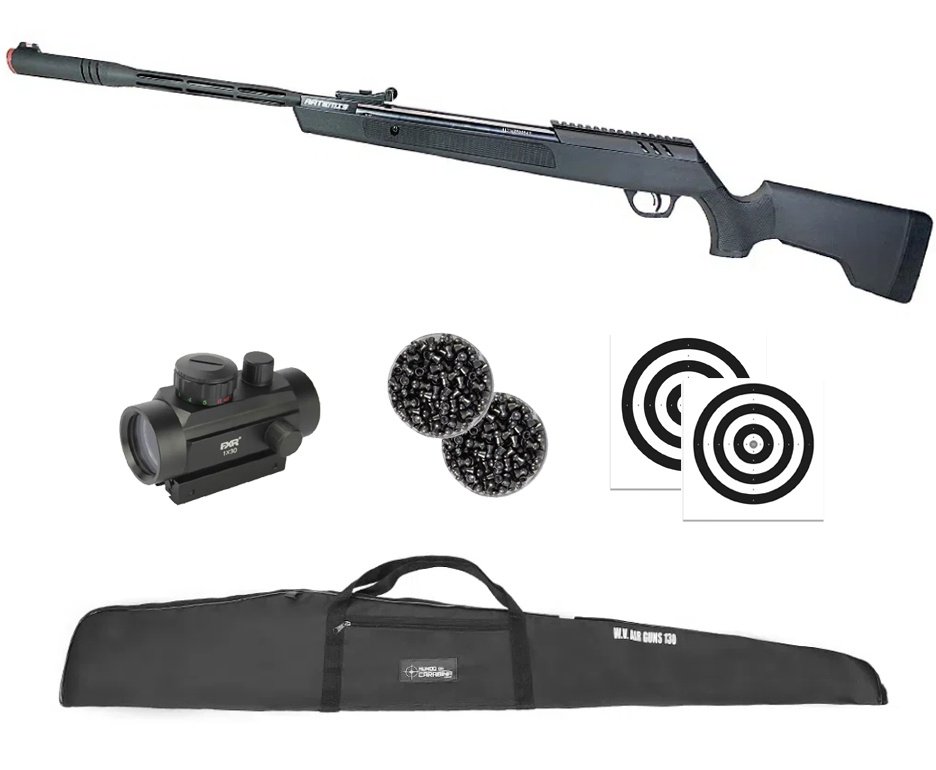 Carabina de Pressão Artemis Dark Eagle Nitro Piston GR 80kg 6,35mm Black - FXR + Capa + Red Dot 1x30 + Chumbo + Alvos