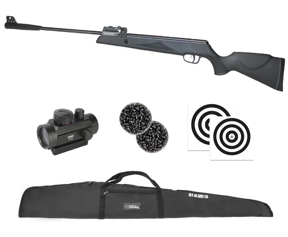 Carabina de Pressão Black Hawk MAG GR1000X 12 Tiros 5.5mm - Artemis + Capa + Red Dot 1x30 + Chumbo + Alvos + Kit de Limpeza + Desengripante / Anticorrosivo