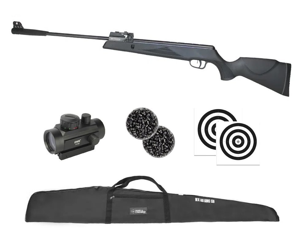 Carabina de Pressão Black Hawk MAG GR1000X 12 Tiros 5.5mm - Artemis + Capa + Red Dot 1x30 + Chumbo + Alvos + Kit de Limpeza + Desengripante / Anticorrosivo