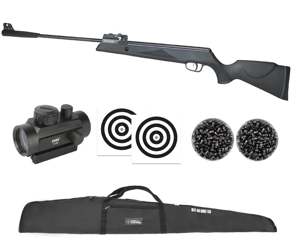Carabina de Pressão Black Hawk MAG GR1000X 12 Tiros 5.5mm - Artemis + Capa + Red Dot 1x30 + Chumbo + Alvos