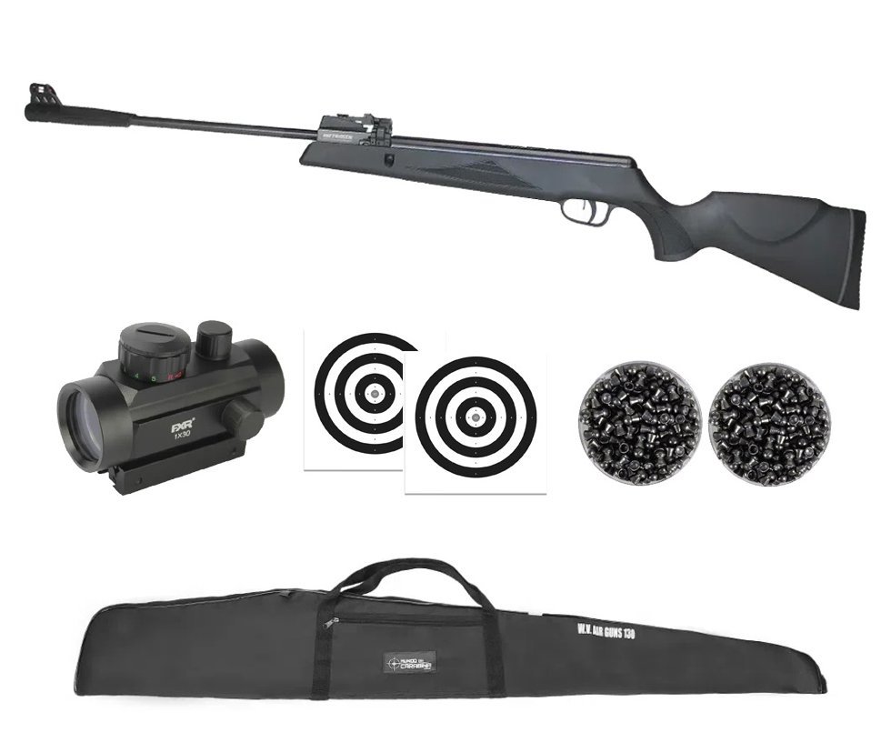 Carabina de Pressão Black Hawk MAG GR1000X 12 Tiros 5.5mm - Artemis + Capa + Red Dot 1x30 + Chumbo + Alvos
