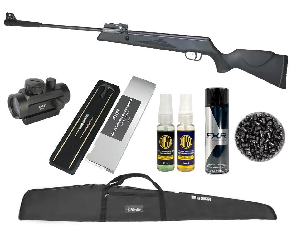Carabina de Pressão Black Hawk MAG GR1000X 12 Tiros 5.5mm - Artemis + Red Dot 1x30 + Chumbo + Kit de Limpeza + Desengripante / Anticorrosivo + Kit Fluido