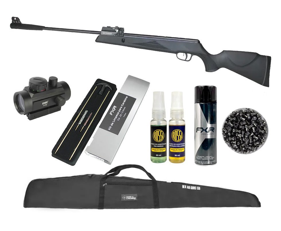 Carabina de Pressão Black Hawk MAG GR1000X 12 Tiros 5.5mm - Artemis + Red Dot 1x30 + Chumbo + Kit de Limpeza + Desengripante / Anticorrosivo + Kit Fluido