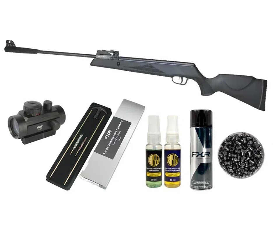 Carabina de Pressão Black Hawk MAG GR1000X 12 Tiros 5.5mm - Artemis + Red Dot 1x30 + Chumbo + Kit de Limpeza + Desengripante / Anticorrosivo + Kit Fluido