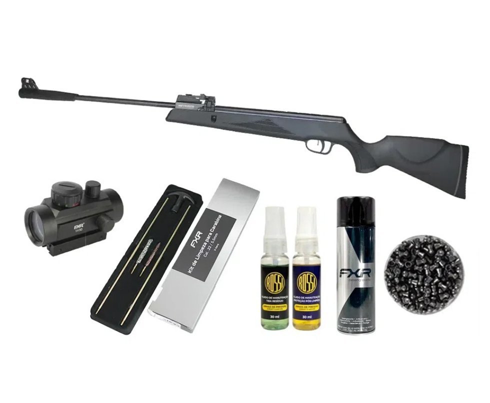 Carabina de Pressão Black Hawk MAG GR1000X 12 Tiros 5.5mm - Artemis + Red Dot 1x30 + Chumbo + Kit de Limpeza + Desengripante / Anticorrosivo + Kit Fluido