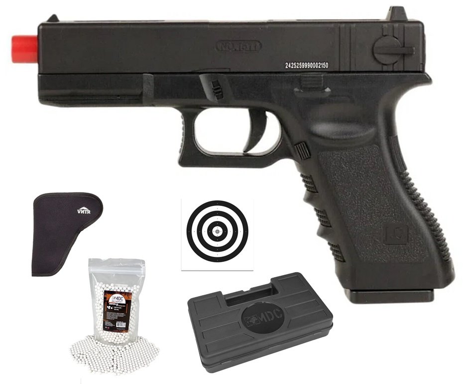 Pistola de Airsoft Glock CBT G17 Slide Metal Spring 6mm - Combat + Alvos + BBS + Case + Coldre