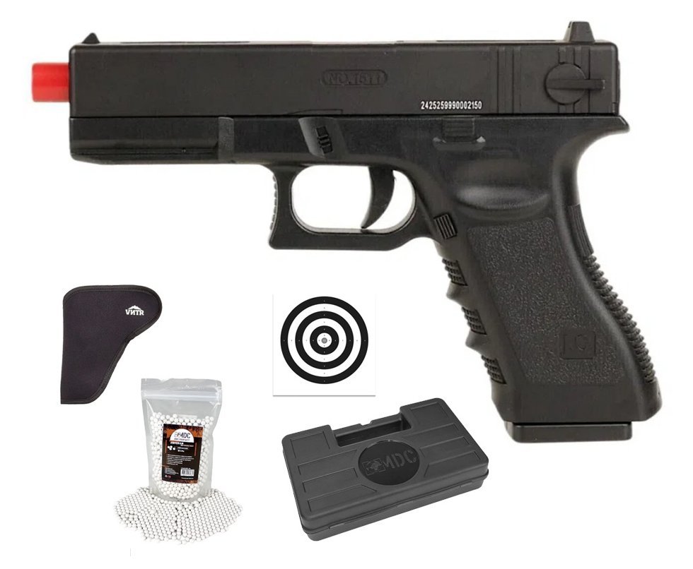 Pistola de Airsoft Glock CBT G17 Slide Metal Spring 6mm - Combat + Alvos + BBS + Case + Coldre