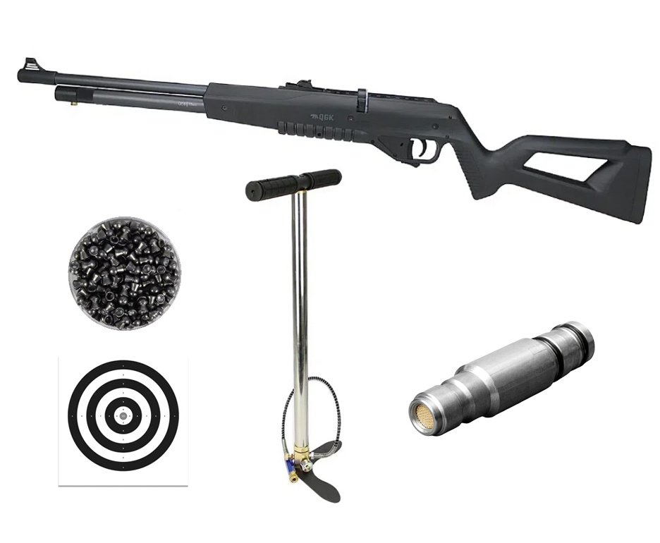 Carabina de Pressão PCP G850 Black Cal 5,5mm Nova Vista QGK + Bomba + Chumbo + Alvos