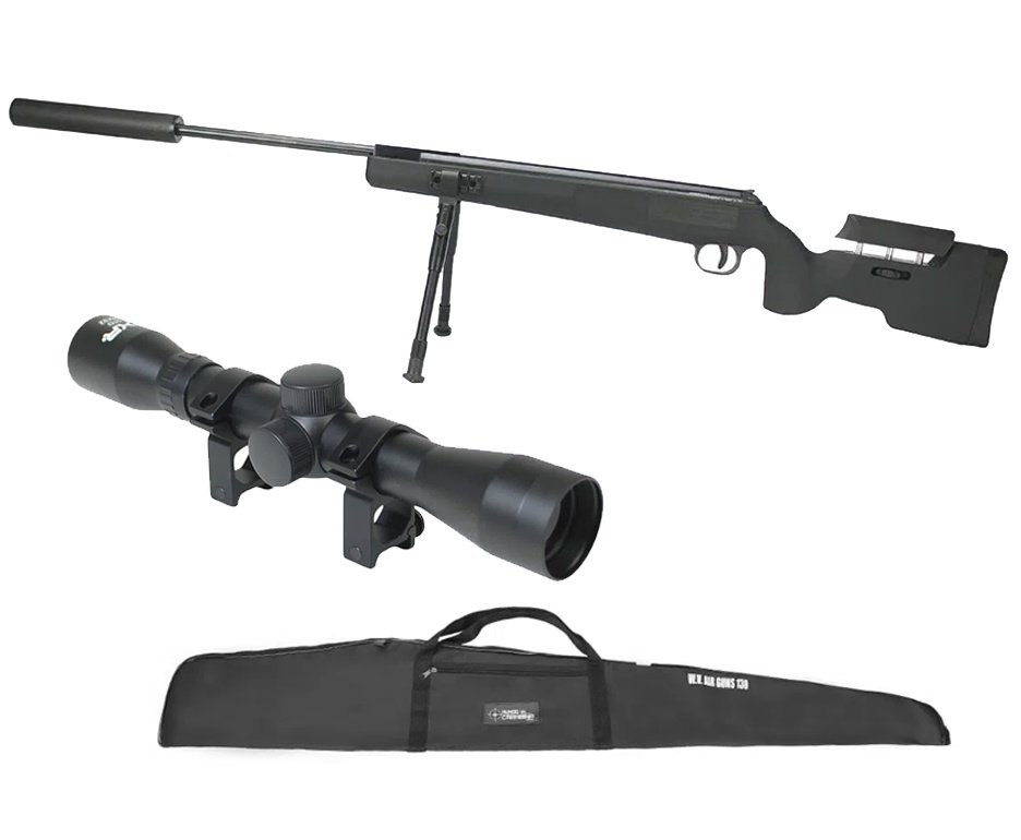 Carabina De Pressão Eagle Black 1250 Sniper Gas Ram 70kg 5.5mm SPA Gold Cup + Capa + Luneta 4x32