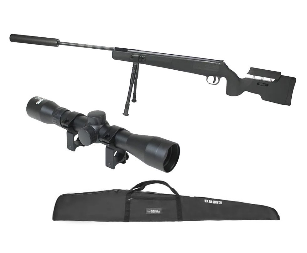 Carabina De Pressão Eagle Black 1250 Sniper Gas Ram 70kg 5.5mm SPA Gold Cup + Capa + Luneta 4x32