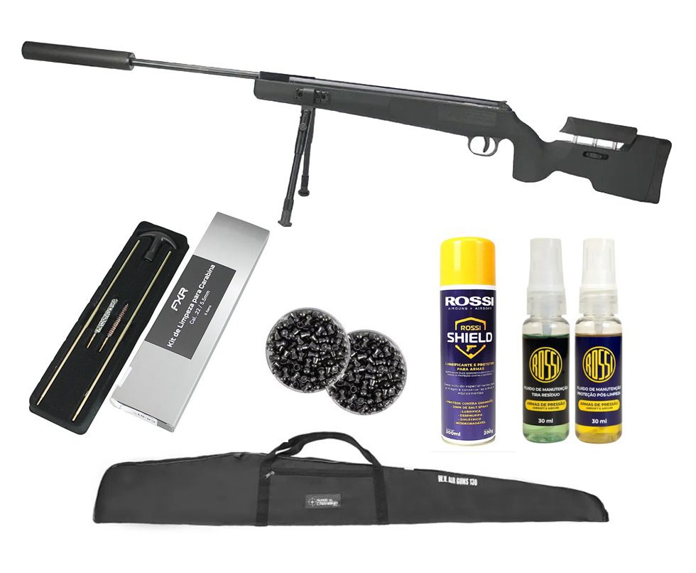 Carabina De Pressão Eagle Black 1250 Sniper Gas Ram 70kg 5.5mm SPA Gold Cup + Capa + Chumbo + Kit de Limpeza + Desengripante + Kit Fluidos