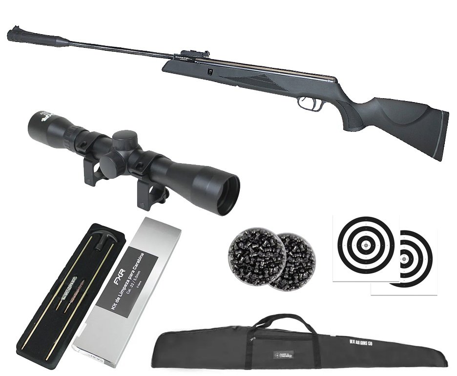 Carabina Pressão SR1000 Nitro GR 70kg Black Hawk 5.5mm SPA Gold Cup + Capa + Chumbo + Luneta 4x32 + Alvos + Kit de Limpeza