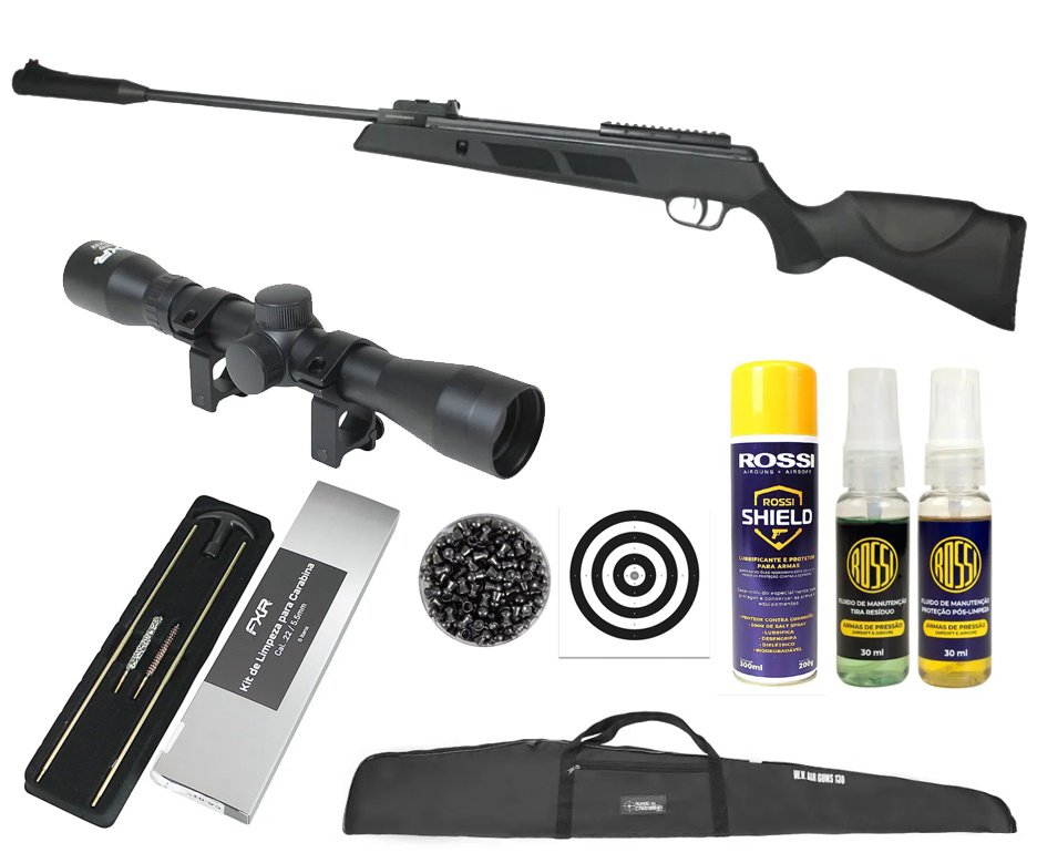 Carabina De Pressão SR1000 Black Hawk 4.5mm Gold Cup SPA + Capa + Chumbo + Luneta 4x32 + Alvos + Kit de Limpeza + Desengripante + Kit Fluidos